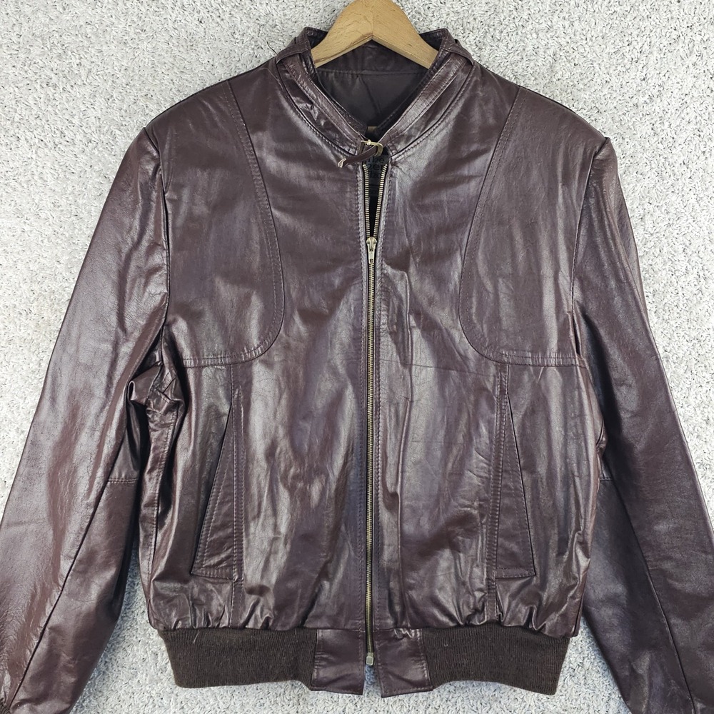 Vintage Sears The Leather Shop Racer Leather Jacket Sz 48 80s Made Argentina